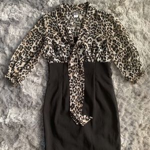 Dots Cheetah print midi dress